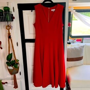 Calvin Klein RED Dress with Gold Zipper sz 12